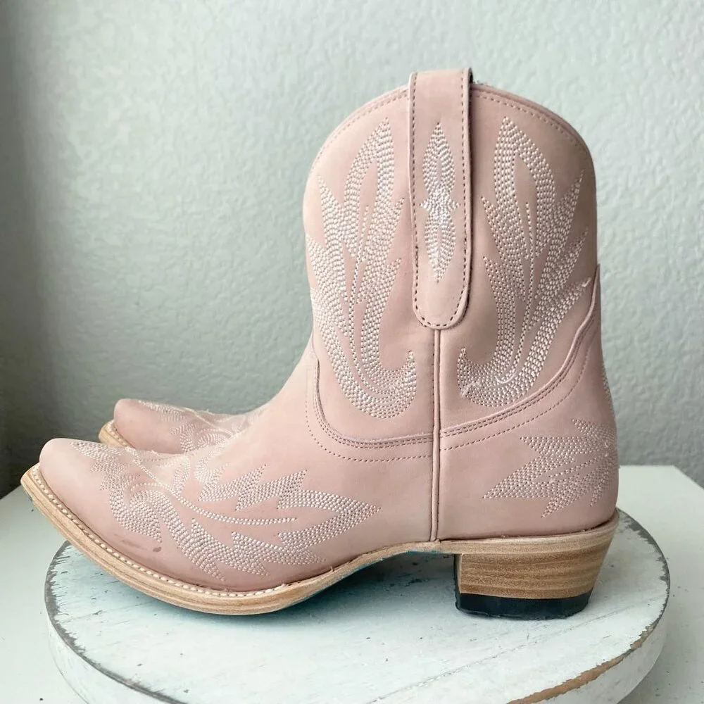 Lane LEXINGTON Womens Cowboy Booties Pink Leather Western Short Ankle Boots 8.5